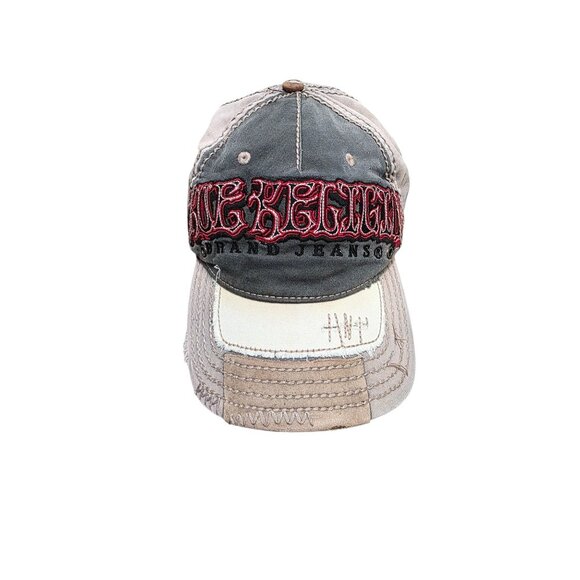 VTG True Religion Distressed Gray & Beige Baseball Cap Embroidered Details & Adj - Picture 1 of 9